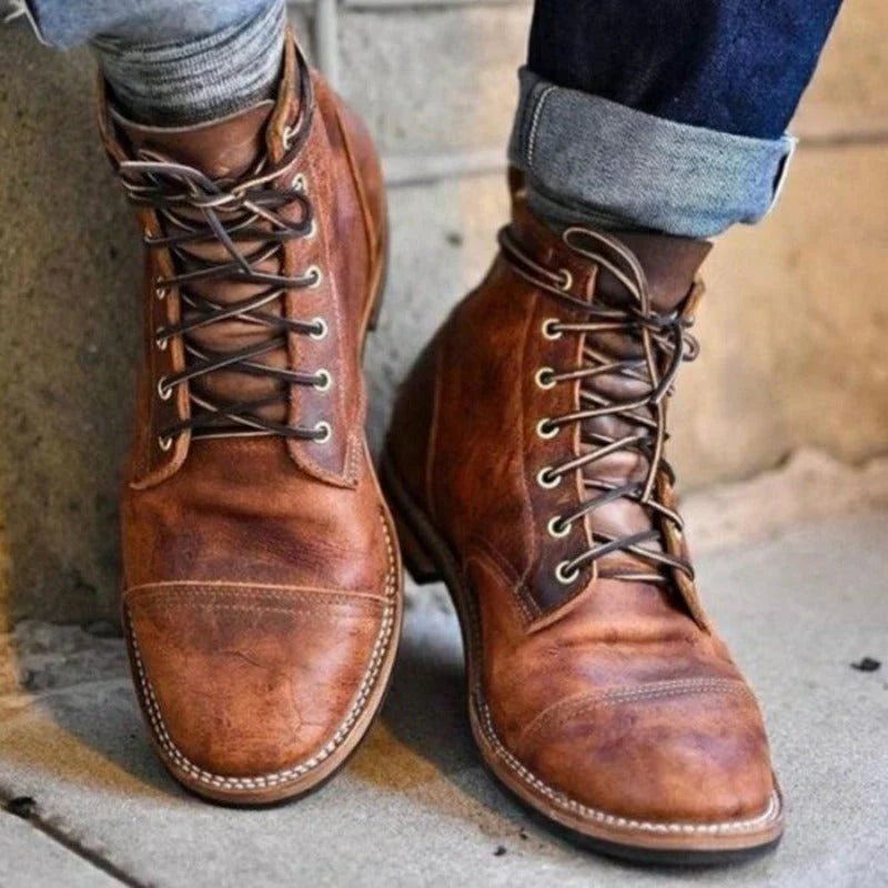 Mens brown genuine leather boots featuring a cushioned insole and a timeless design, perfect for comfort and style in any occasion. 0